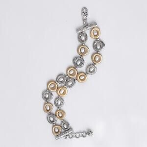 Brighton Satori Retired Two Tone Pearl Two Strand Bracelet Gold Silver Plated